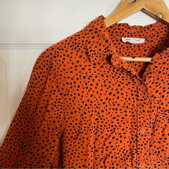 BeachLunchLounge blouse women's Large button up shirt top spotted orange spots - Picture 6 of 11